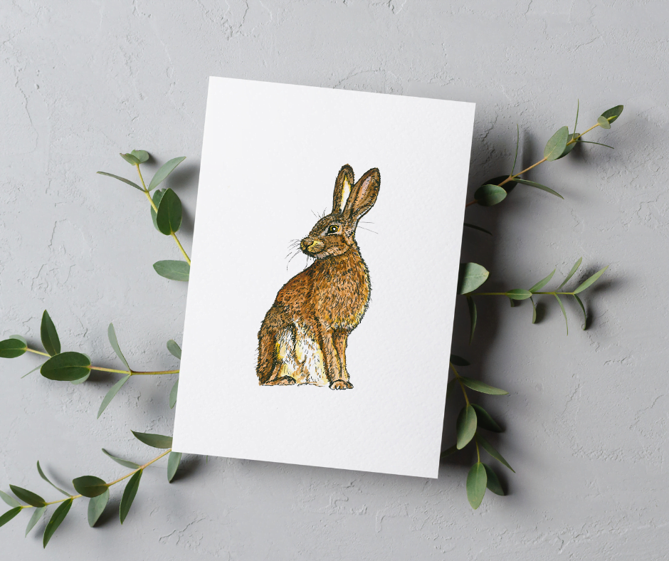 Greeting card print Sitting Hare2 Original Art by Gina Batt