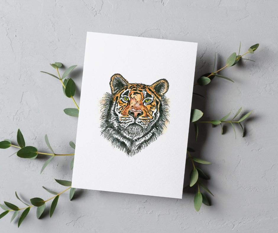 Greeting card print Tia Tigeress Original Art by Gina Batt